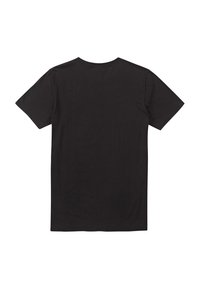 Black short-sleeve t-shirt with a round neck, made of soft fabric, featuring a smooth texture and a simple, unembellished design.