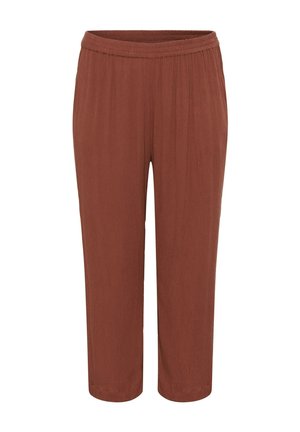 Pantaloni maro cu talie elastică, croială dreaptă, lejeri și design simplu, tăiați până la glezne.