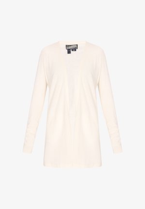 Kermaven värvusega kardigan, millel on pikad varrukad, avatud esiosa ja lõdva istuvus. Valmistatud pehmest materjalist, kus pole nähtavaid mustreid ega kaunistusi.