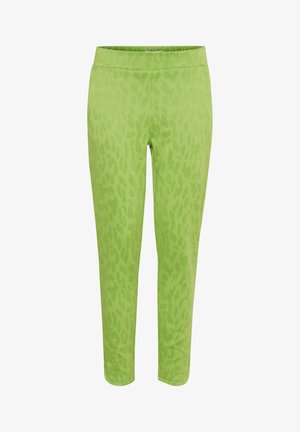 Gröna leggings med ett subtilt mönster av leopardtryck. Gjorda av mjukt material, med ett bekvämt elastiskt midjeband och en avsmalnande design.