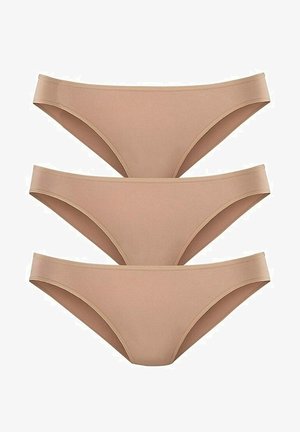 Kolm paari beezide naiste pitsikuid, mis on valmistatud siledast kangast, omades ilma õmblusteta servi ja madala vöökoha disaini. Lihtne ja minimalistlik.