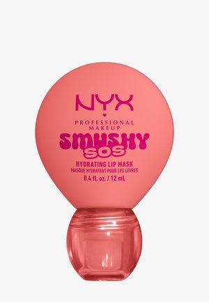 NYX Professional Makeup Smushy SOS Feuchtigkeitsspendende Lippenmaske in pinker runder Tube mit lila Text, 0,4 fl. oz. / 12 ml.