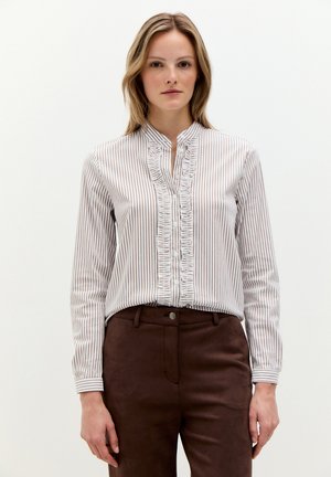 GESTREIFTE STRETCH-RÜSCHEN - Overhemdblouse - white espresso brown woven blouse stripe