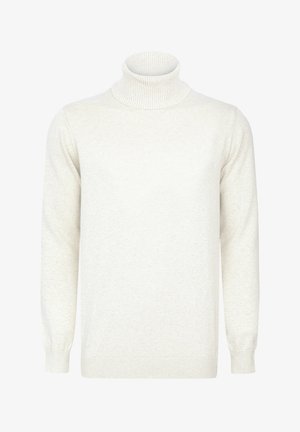 Maglione a collo alto color crema realizzato in tessuto morbido. Caratterizzato da colletto, polsini e orlo a coste. Design semplice, senza motivi o accentuazioni.