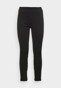 Svarta leggings i elastiskt tyg, med en bred midja, slim fit och dragkedjor vid anklarna. Slät textur, enfärgad.