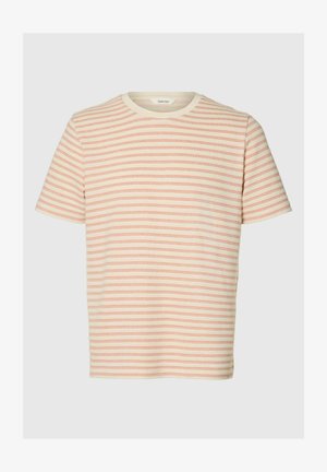 Selected, T-SHIRT GESTREIFTES - T-shirts med print - egret