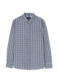 Langearmige shirt in een blauw-witte ruitpatroon, gemaakt van katoen. Met een button-down kraag en een borstzak.
