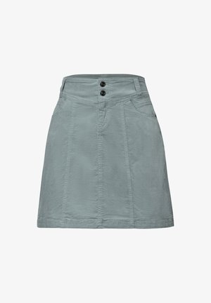 Grå bomuldsnederdel med en klokkeform, der har en to-knaps talje, for- og baglommer samt diskrete syningsdetaljer.