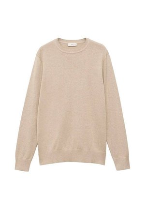 Felpa di cotone beige con collo a giro, maniche lunghe e polsini e orlo a costine. Texture liscia, design semplice e senza motivi visibili.