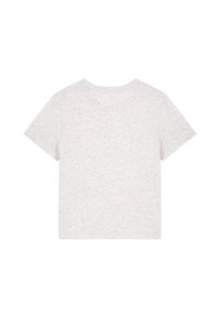 Graues Baumwoll-T-Shirt mit kurzen Ärmeln, Rundhalsausschnitt und legerem Schnitt. Der Stoff hat eine weiche, glatte Textur mit einem dezenten Melange-Muster.