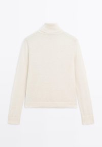 Crèmekleurige coltrui gemaakt van zachte breistof. Voorzien van lange mouwen en een aansluitend ontwerp, met geribbelde details aan de manchetten en zoom.
