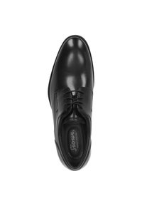 Scarpa da uomo in pelle nera con punta arrotondata, rifinitura liscia e chiusura con lacci. Presenta una soletta imbottita per il massimo comfort.