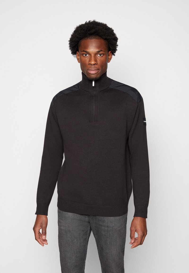 Calvin Klein MIX MEDIA QUARTER ZIP SWEATER Pullover black/noir
