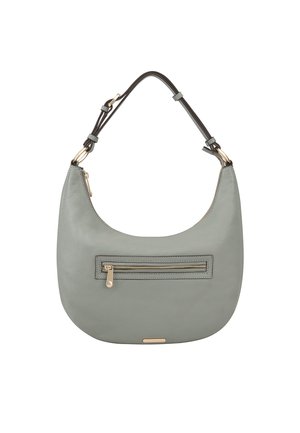 Leren hobo-tas in gedempt groen met een soepele textuur. Beschikt over een ritssluiting aan de voorkant en een contrasterende bruine schouderband. Vergulde accenten.