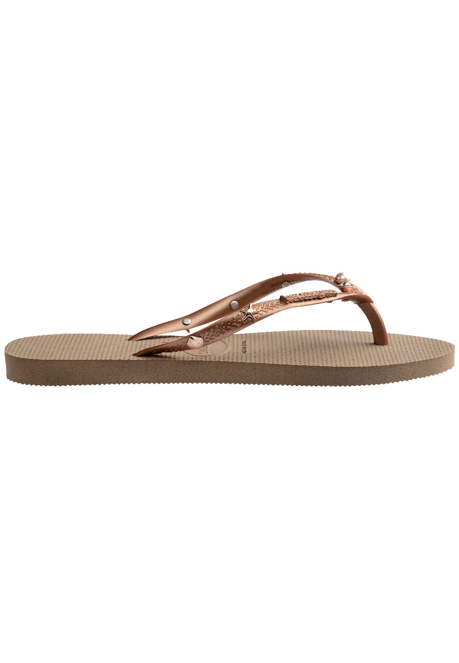 Rose gold flip flops