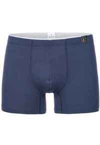 Marineblauwe boxershorts van een katoenmix, met een zachte tailleband, een snug fit en een effen kleur zonder patronen of accenten.