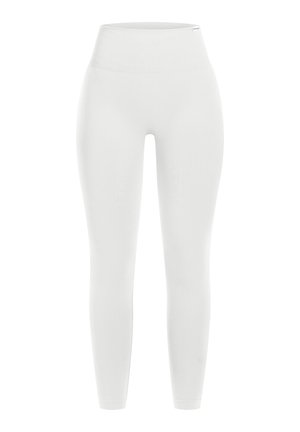 Witte hoge taille leggins van een gladde, rekbare stof, met een naadloos ontwerp en zonder zichtbare patronen of hardwareaccenten.