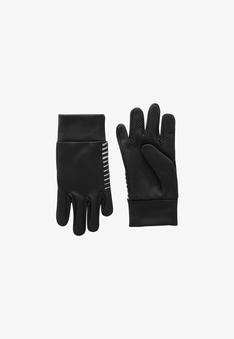 Mustad musträgiga kindad, millel on sile välimus ja tekstureeritud peopesa. Omab soonikätte ja valgeid triibusid haardeks. Valmistatud paindlikust materjalist.