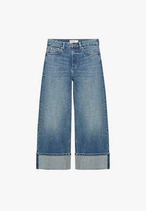 PULL&BEAR, CROPPED BAGGY JEANS WITH TURN-UP HEMS - JEANS - Jean baggy - blue denim