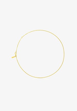 Collar de tono dorado con un diseño de cadena fina y un acabado suave, además de un pequeño acento de cierre. Ligero y sencillo.