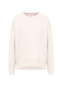 Lichtbeige sweatshirt met een ronde hals, verlaagde schouders en een subtiele geborduurde hartdetail. Zacht materiaal en een ontspannen pasvorm ontwerp.