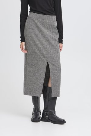 ICHI, IHKATE JACQUARD LONG SK - Jupe trapèze - black white herringbone