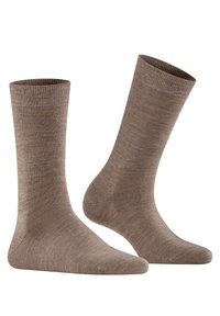 Calze di cotone marroni con polsini a coste, texture liscia e forma classica, dotate di costruzione senza cuciture nella punta per maggiore comfort.