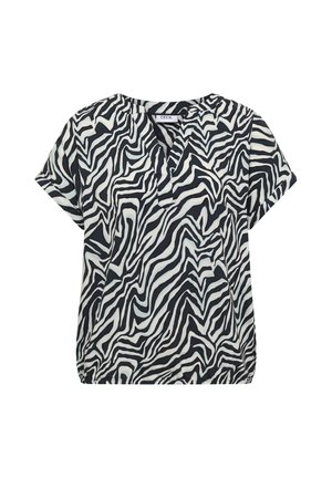 Kortere mouwen blouse met zwart-witte zebraprint, V-hals, losse pasvorm en elastische zoom.