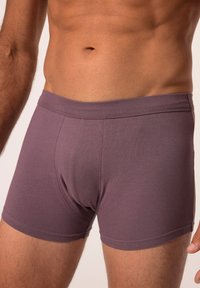 Boxer briefs para hombres en color malva. Confeccionados en una tela suave y elástica con una textura lisa. Presentan una cinturilla de altura media y un diseño ajustado.