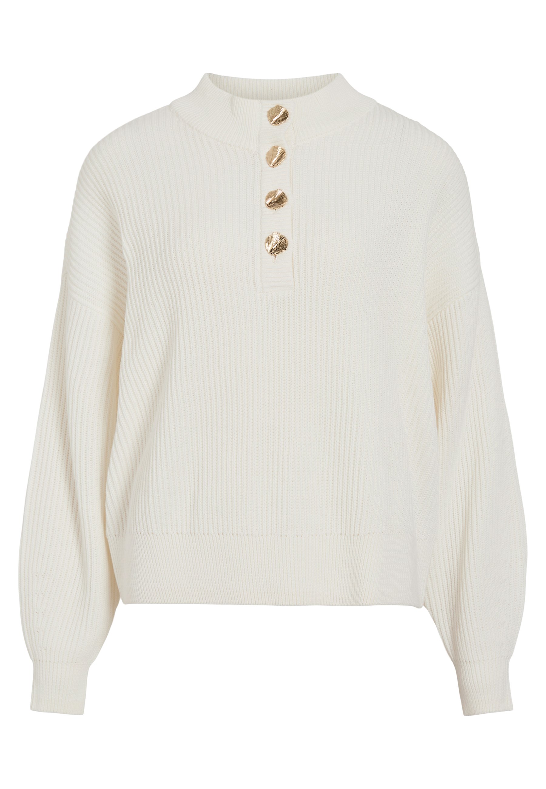 VILA Damen Strickpullover Vibooba – Mit Rüschen, Stehkragen & Ballonärmeln – Weicher Pulli Für Business & Freizeit