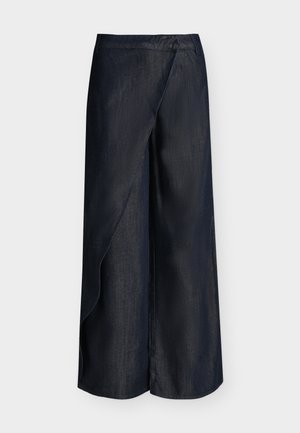 KARL LAGERFELD, OVERLAP PANTS - Wide leg - dark blue denim