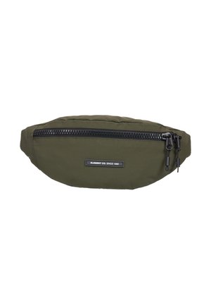 Marsupio verde oliva con cerniera nera e due cursori, con una piccola etichetta rettangolare sul davanti con la scritta "ELEMENT CO. SINCE 1992".