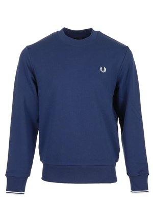 Felpa blu navy a maniche lunghe con girocollo, polsini e orlo a costine, con piccolo logo bianco con corona d’alloro sul petto sinistro.