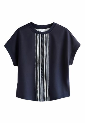 Next, REGULAR FIT - SHORT SLEEVE KEYHOLE CREW NECK - T-shirt imprimé - navy ecru stripe