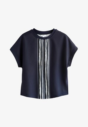 Next, REGULAR FIT - SHORT SLEEVE KEYHOLE CREW NECK - T-shirts print - navy ecru stripe