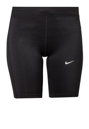 Zwarte strakke sportshorts met een klein wit Nike Swoosh-logo op de linker dij.