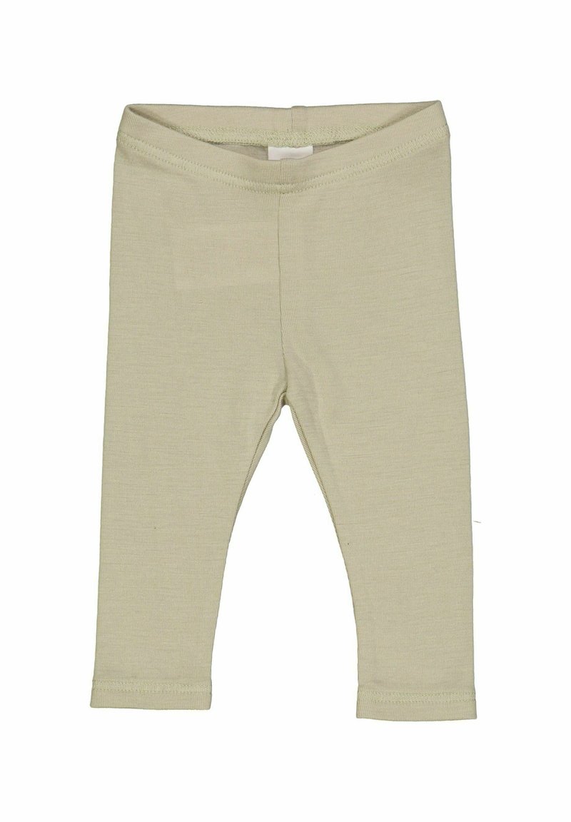 Leggings in cotone beige chiaro con una texture liscia, caratterizzati da una vita elastica e un design aderente lungo la caviglia.
