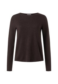 Maglione a maniche lunghe di colore marrone realizzato in un tessuto morbido e leggero. Presenta un classico scollo rotondo e una vestibilità comoda, con cuciture minime.