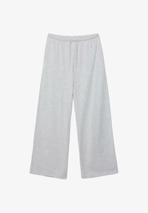 Pantaloni sportivi largi grigio chiaro con vita elastica e chiusura frontale con coulisse, realizzati in tessuto morbido.