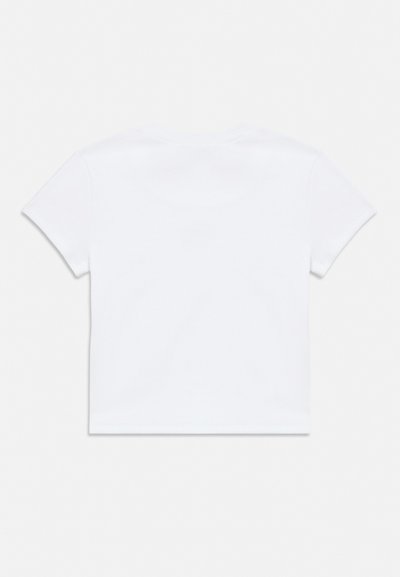 T-shirt blanc uni à manches courtes posé à plat, montrant le dos avec un col rond et sans logos ni motifs visibles.