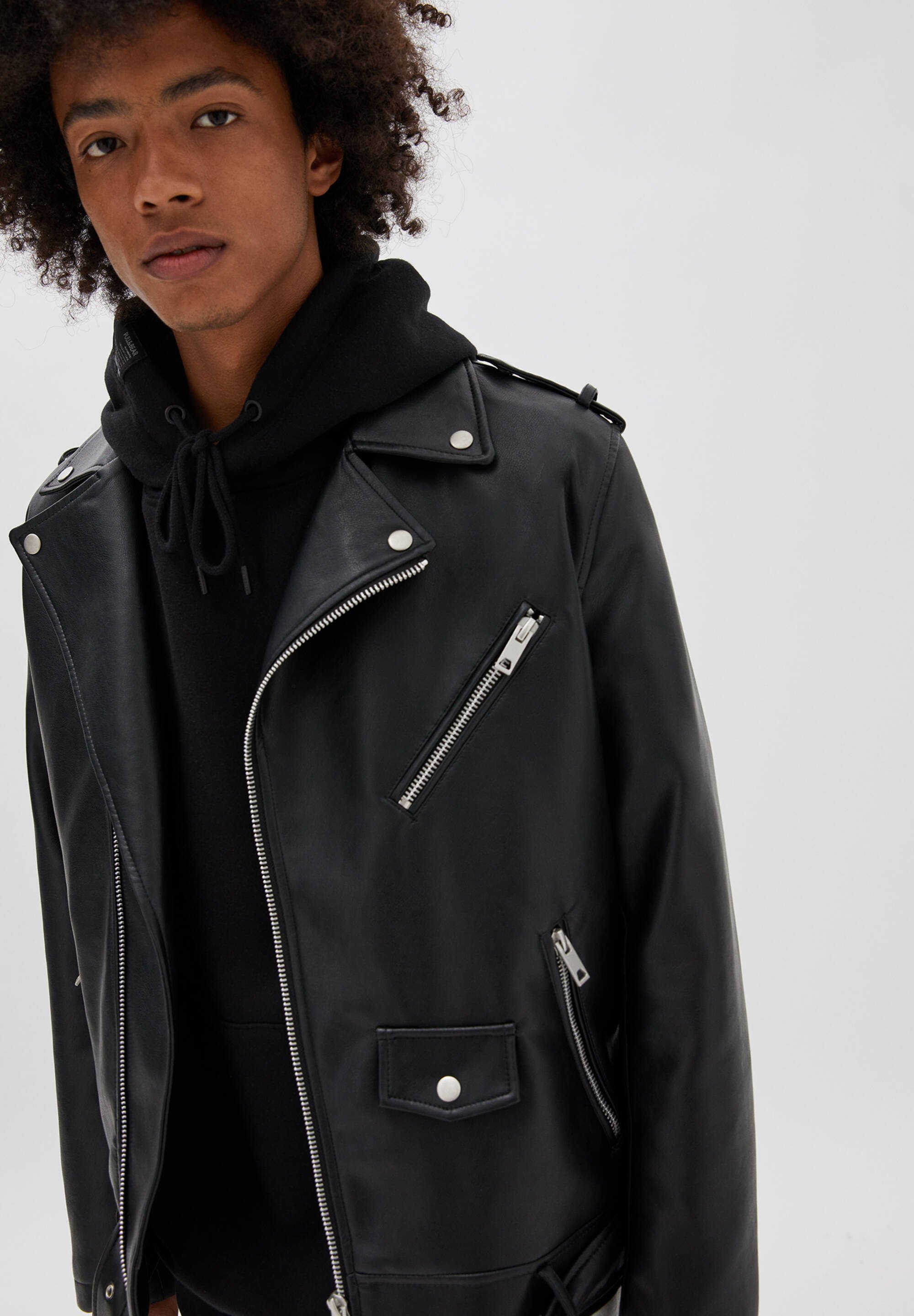 pull and bear leather jacket mens