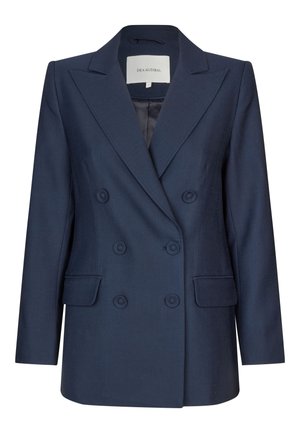 Marineblå dobbeltbrystet blazer med skarpe reverser, to forlommer og rundede knapper. Lavet af glat stof med en struktureret pasform.