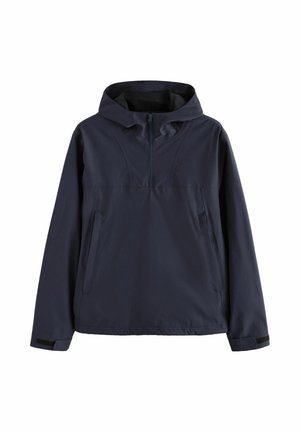 Námořnická modrá bunda s kapucí, vpředu na půl zip, dlouhé rukávy, boční kapsy a nastavitelnými zápěstními pásky se suchým zipem.