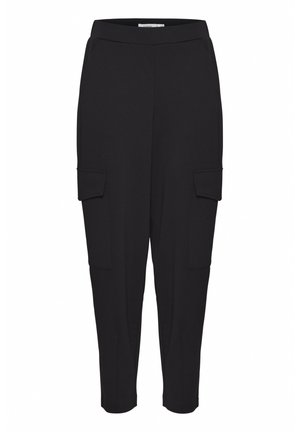 Svarta cargobyxor i mjukt, stretchigt material. Har två sidofickor och en avsmalnande passform vid ankeln. Resårmidja för komfort.