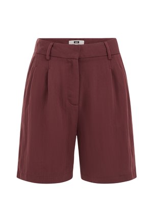 Vysoké bordové šortky s pútkami na opasok, bočnými vreckami, prednými záhybmi a skrytým zapínaním na gombík a zips.