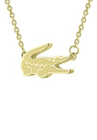 Gold chain necklace featuring a crocodile-shaped pendant with a matte finish, simple design, and smooth texture.