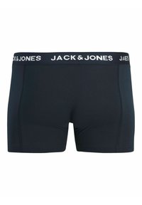 Μαύρα ανδρικά μποξεράκια με το λογότυπο «JACK & JONES» στη λαστιχένια μέση, εμφανιζόμενα από πίσω σε λευκό φόντο.
