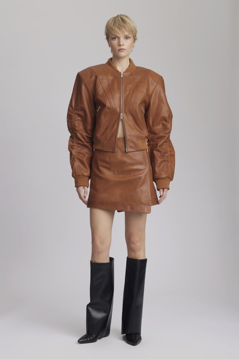 Gestuz - ELLINA BOMBER - Lederjacke - cognac, Vergrößern