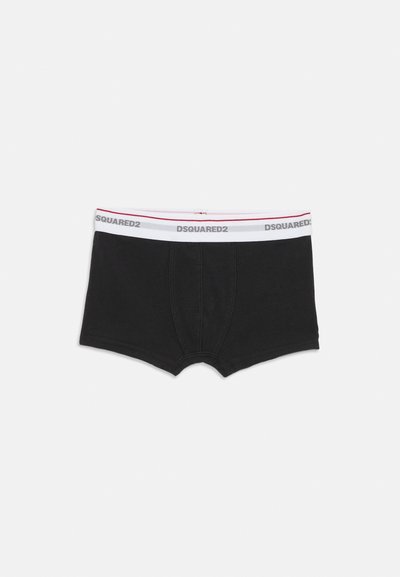 Boxers noirs en coton au design ajusté. Ce modèle présente une taille blanche avec "DSQUARED2" en accents gris et rouges.