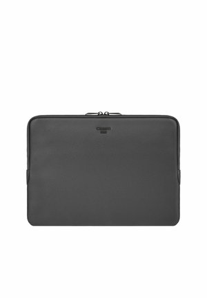 Custodia per laptop in pelle nera Cerruti 1881 con superficie texturizzata e chiusura superiore con doppia cerniera.